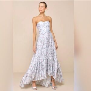 Lulu's Floral Strapless Maxi Dress - White and Pink